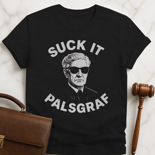 funny law grad t shirt that says stuck it palsgraf featuring Benjamin Cardozo in sunglasses in black