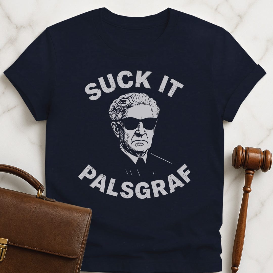 funny law school graduate graphic t shirt that says stuck it palsgraf featuring Benjamin Cardozo in sunglasses in blue