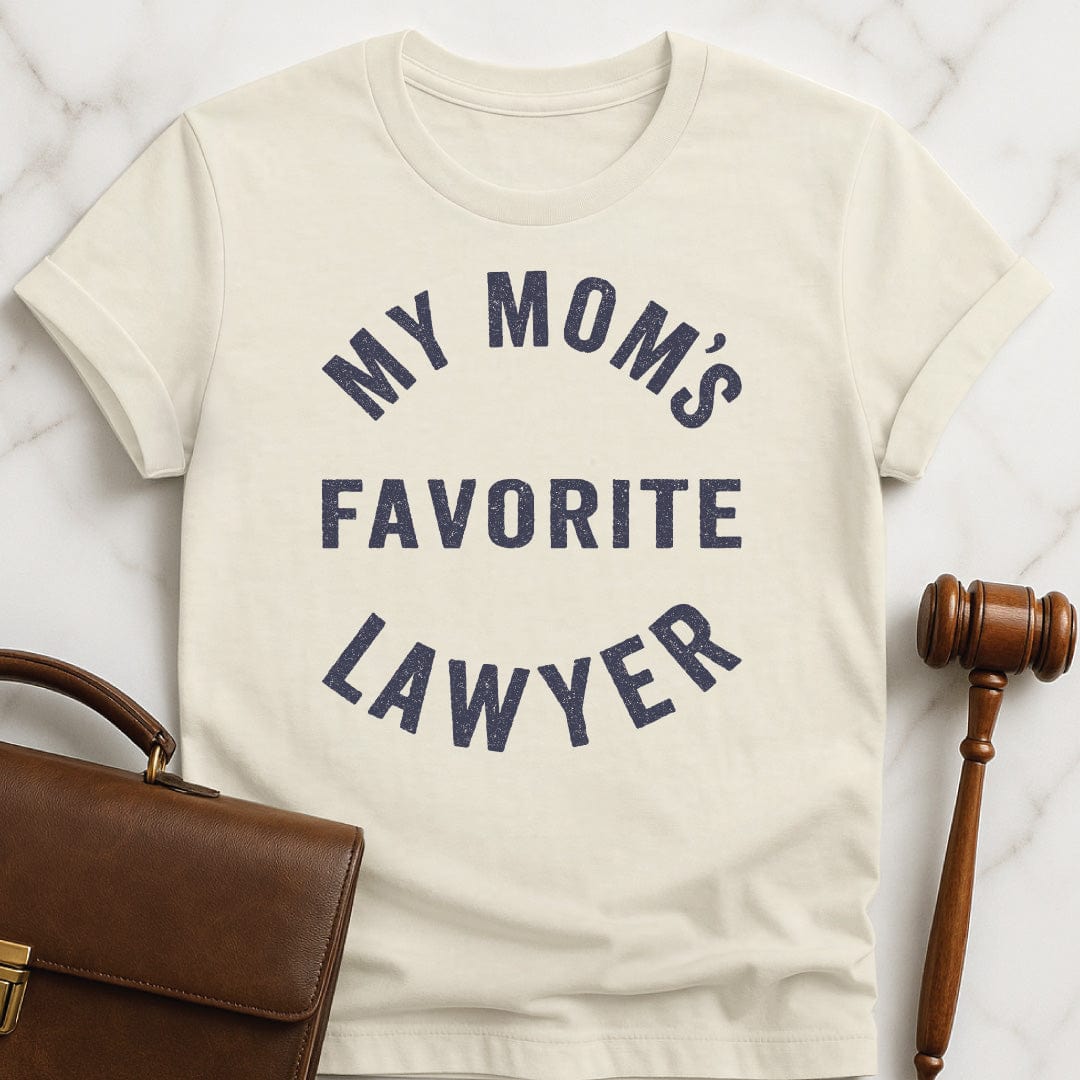 cool lawyer graphic tee that says my moms favorite lawyer in cream