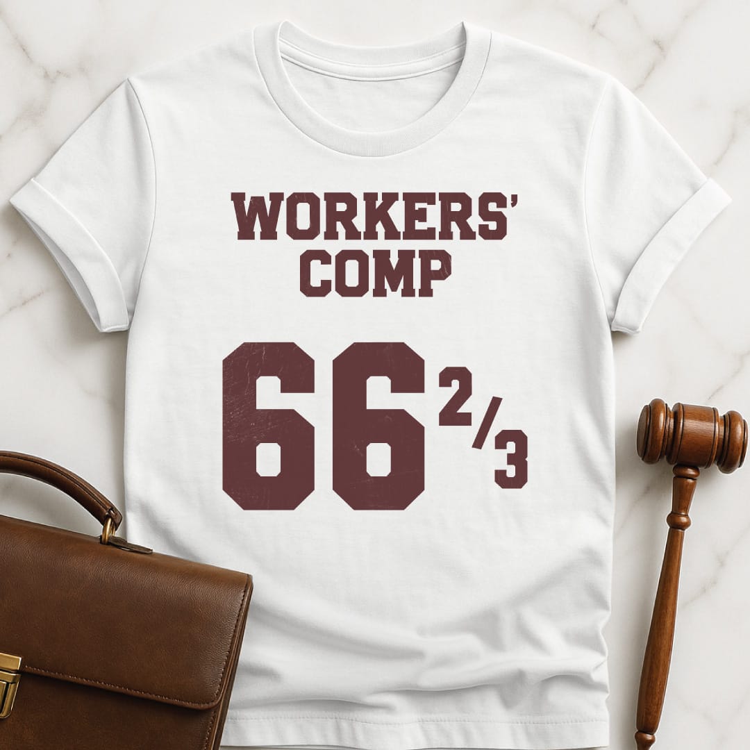 funny law grad t shirt that says Workers Comp 66 two thirds in white