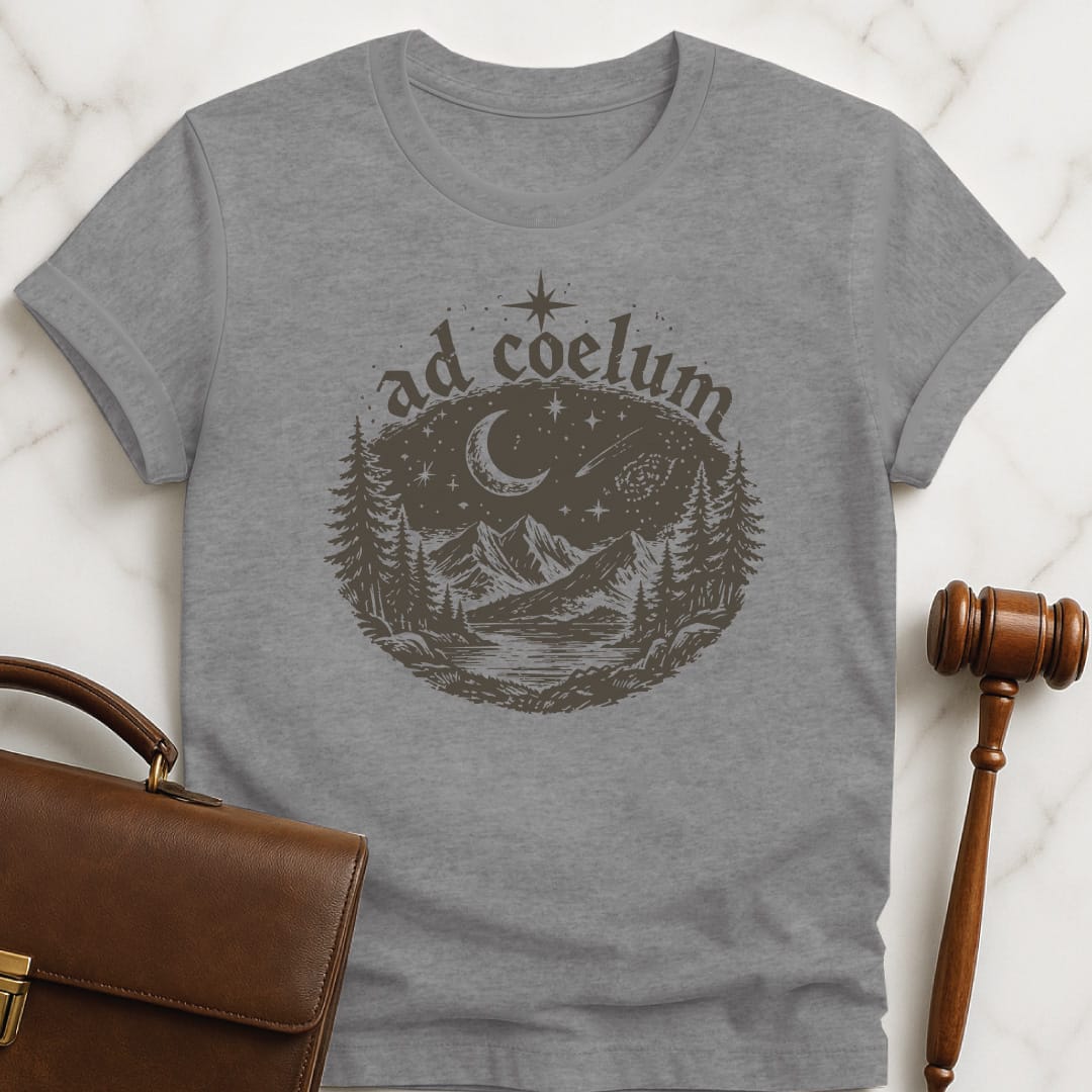 cool law school grad t shirt that says ad coelum featuring night sky in grey