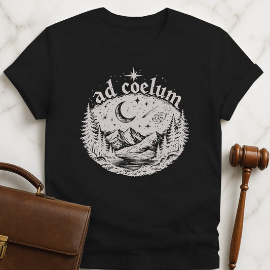 trendy law school graduate tshirt that says ad coelum featuring night sky in black