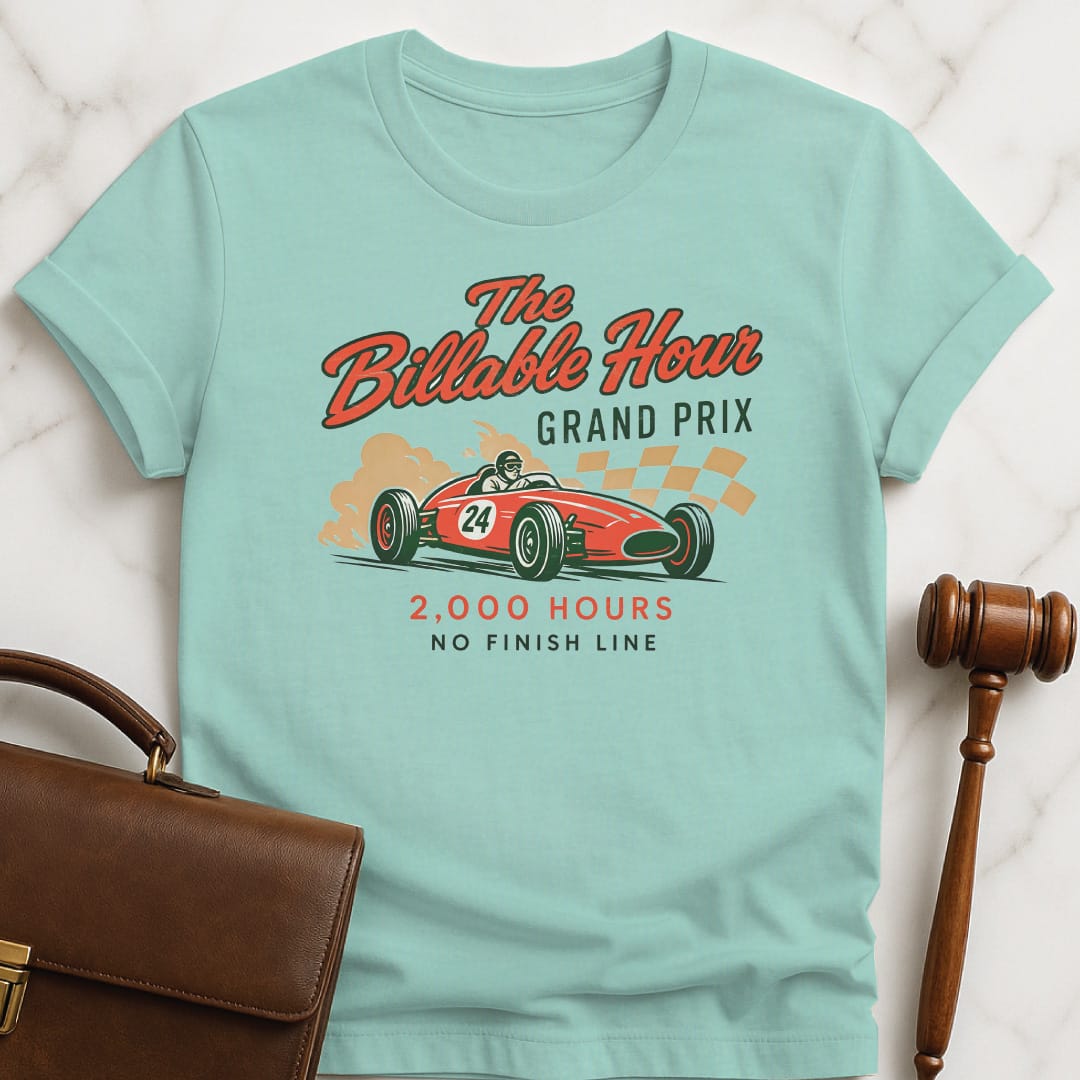 cool new attorney t shirt that says The Billable Hour Grand Prix 2000 Hours No Finish Line in heather green