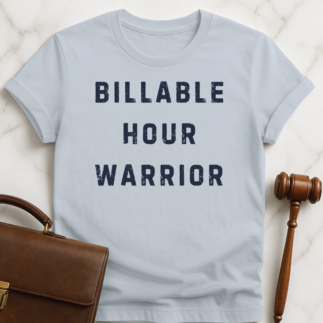 funny law graduate t-shirt that says Billable Hour Warrior in blue