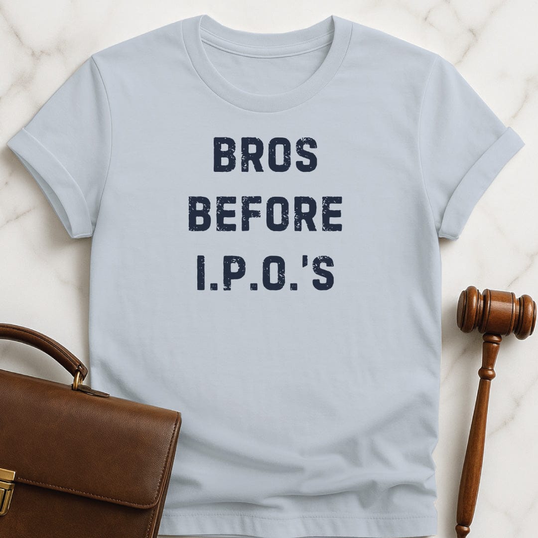 funny new attorney t-shirt that says bros before I p os in blue