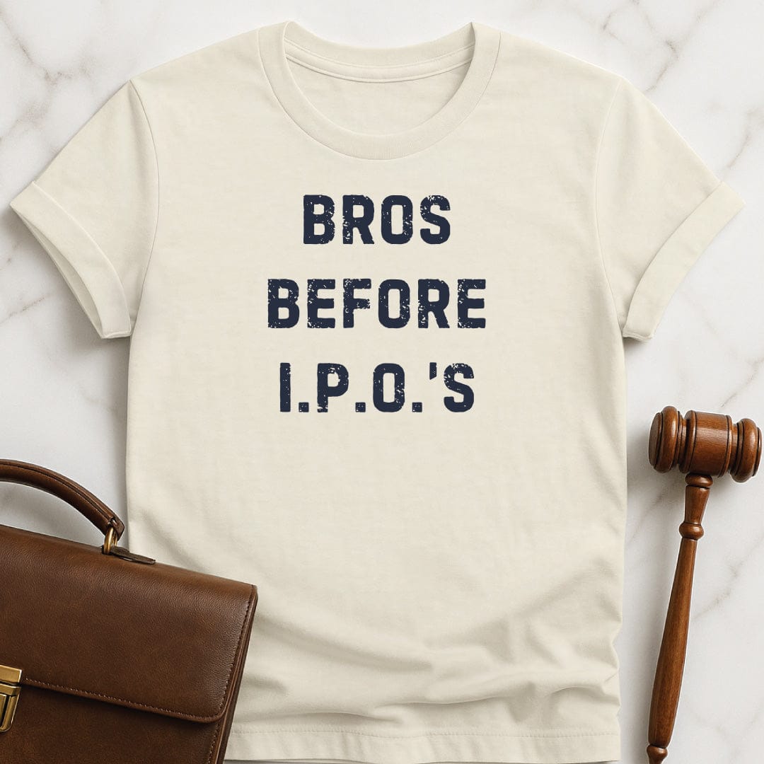 funny law student tshirt that says bros before I p os in cream