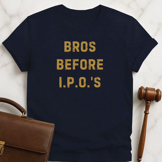 funny law graduate graphic t-shirt that says bros before I p os in blue