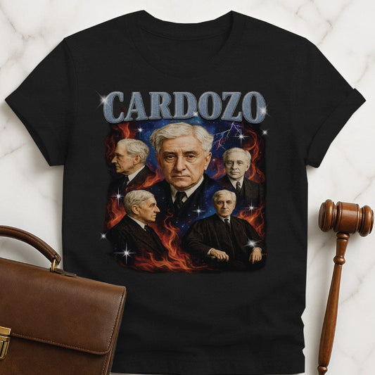 funny attorney tshirt that says Cardozo featuring Judge Benjamin Cardozo in bootleg style in black