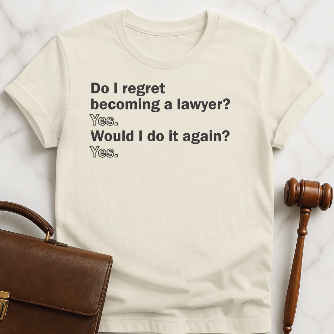 funny lawyer t-shirt that says Do I regret becoming a lawyer Yes in cream