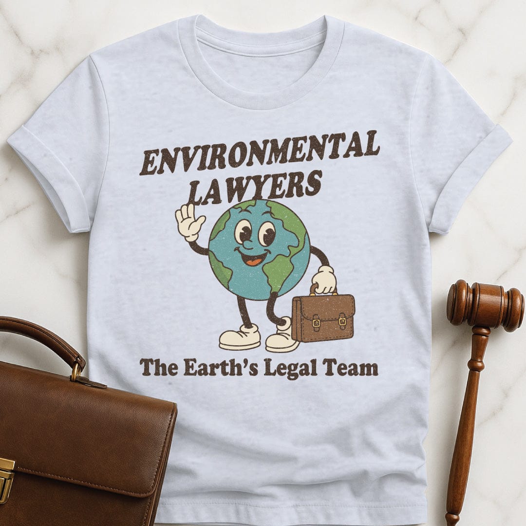 funny law graduate tshirt that says Environmental Lawyers the Earths Legal Team featuring earth with a briefcase in grey
