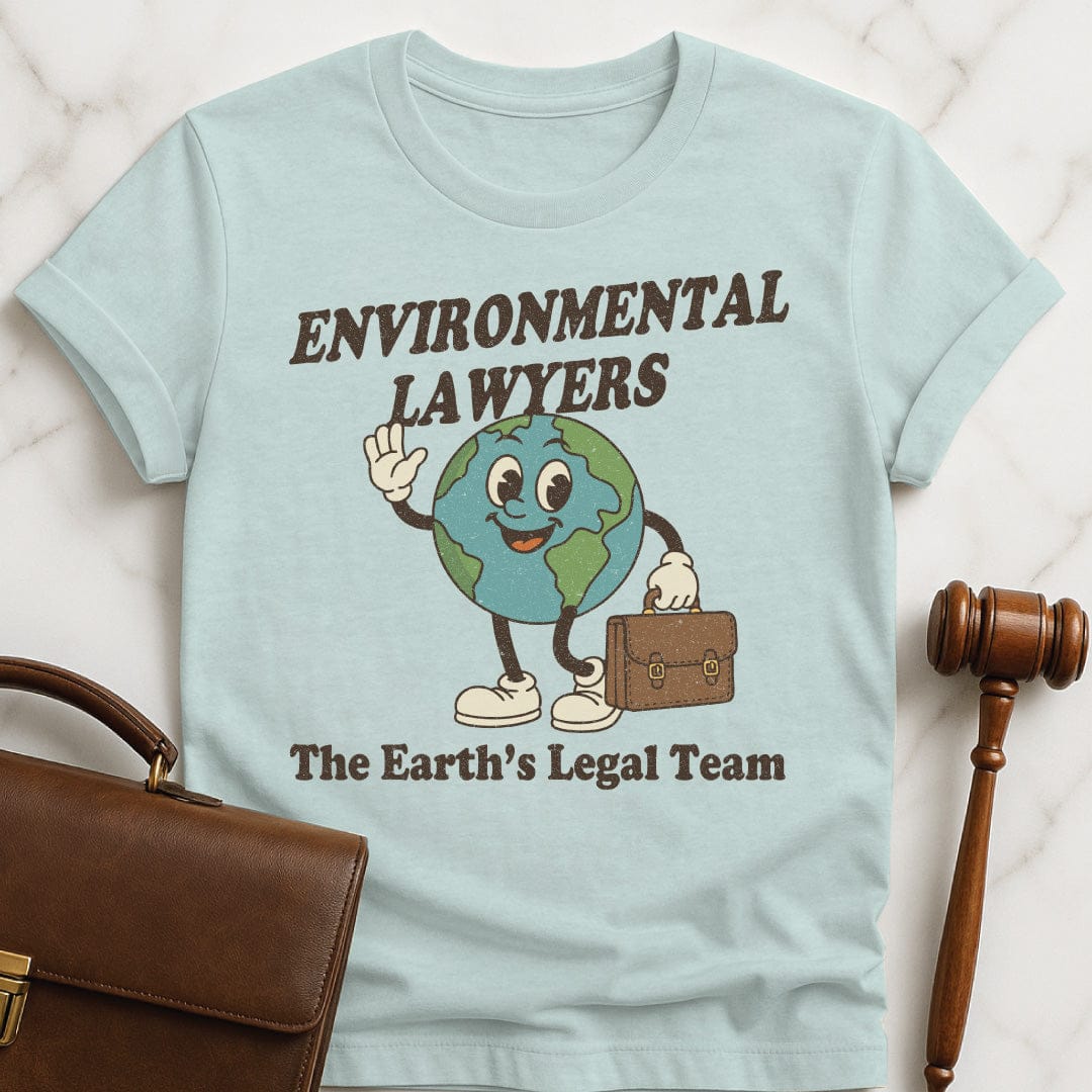 cute new lawyer tee that says Environmental Lawyers the Earths Legal Team featuring earth with a briefcase in heather blue