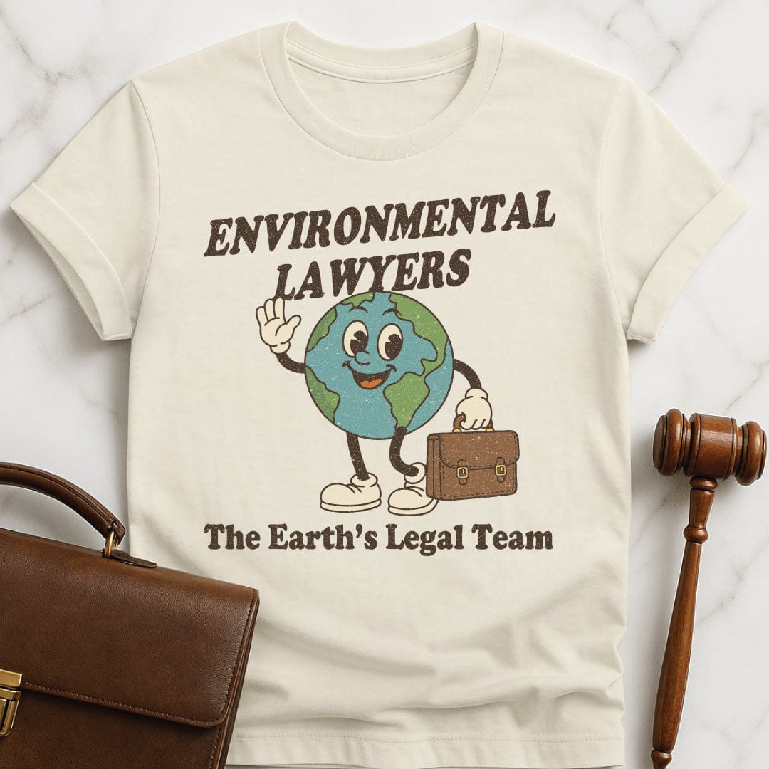 cute law grad graphic tee that says Environmental Lawyers the Earths Legal Team featuring earth with a briefcase in cream