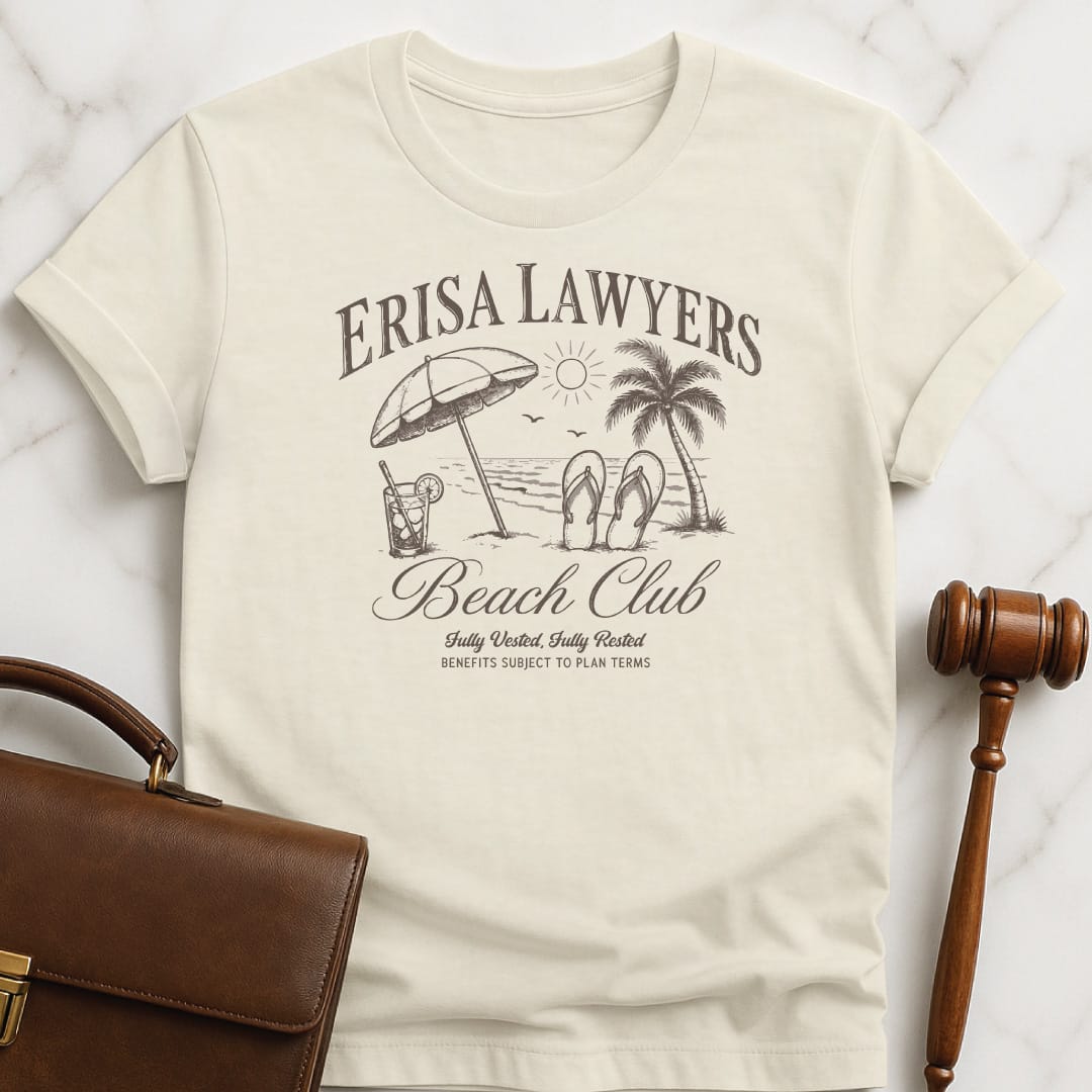 cool law graduate tee that says erisa lawyers beach club fully vested fully featuring beach scene in cream