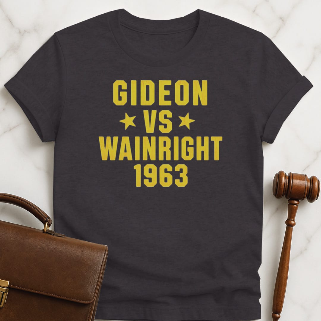 trendy new lawyer graphic t shirt that says gideon v wainright 1963 featuring stars in black