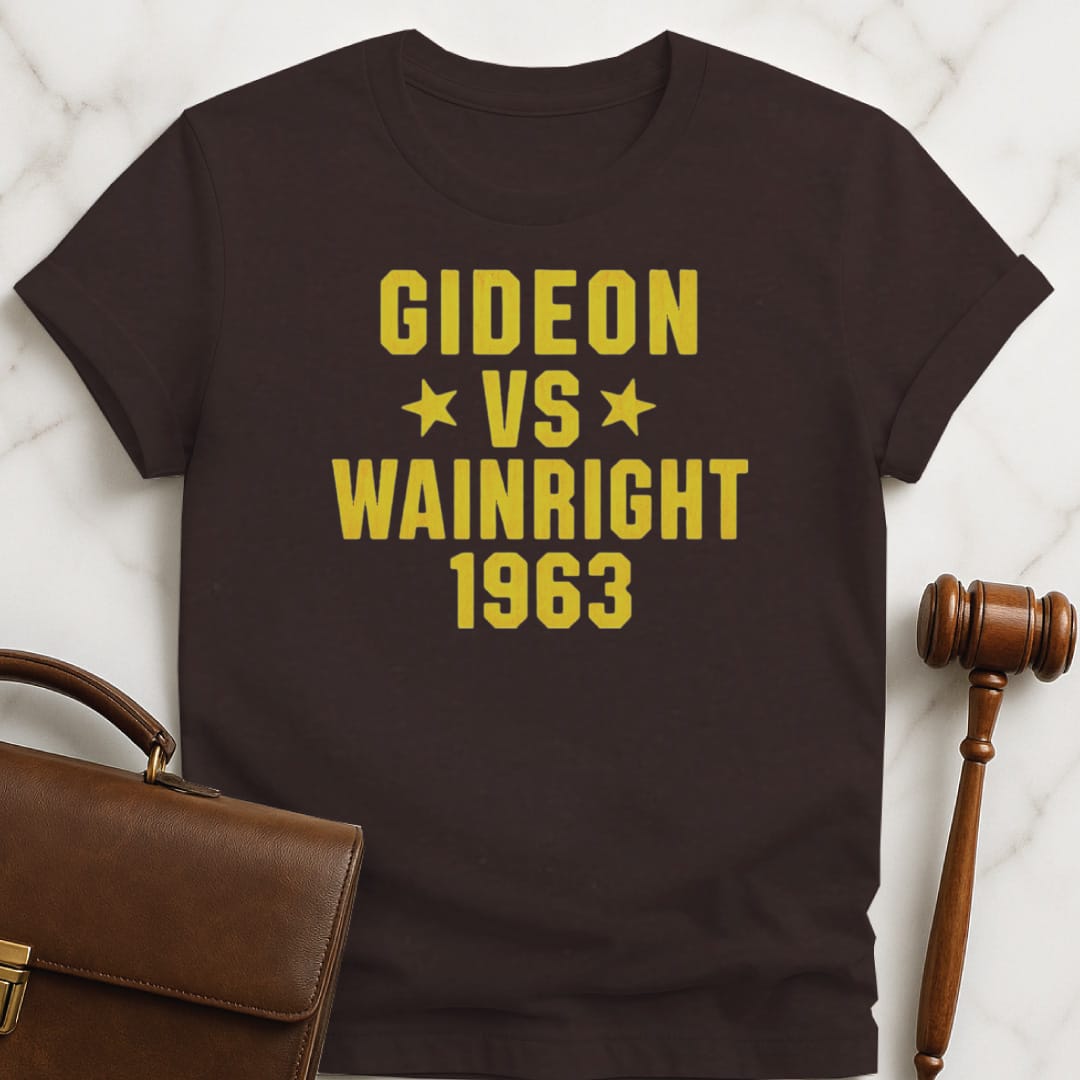 cool new attorney graphic tshirt that says gideon v wainright 1963 featuring stars in brown