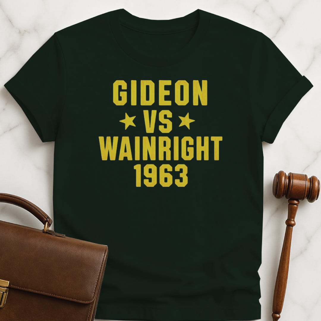 cool law school grad tshirt that says gideon v wainright 1963 featuring stars in green