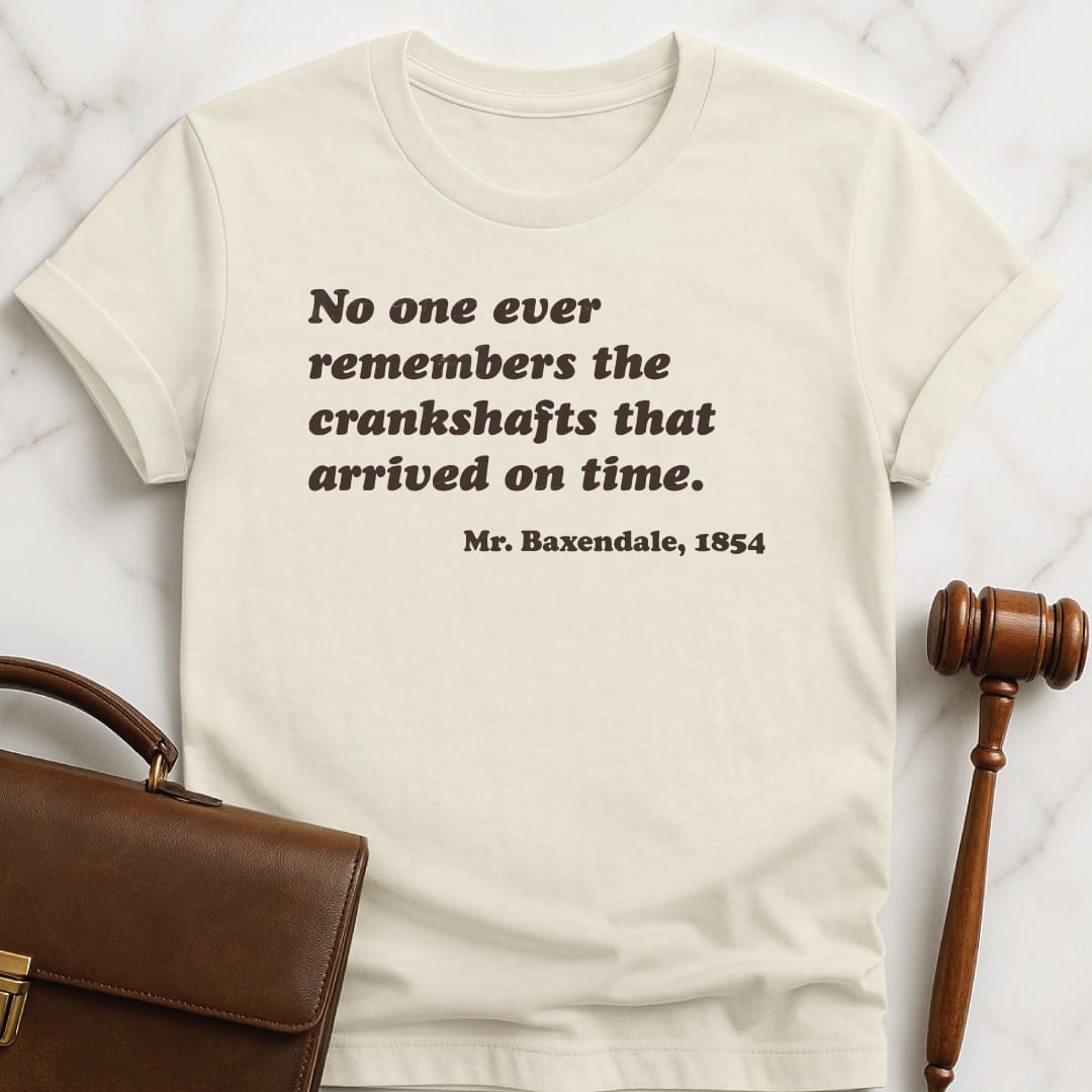 cool law school tee that says No one ever remembers the crankshafts that in cream
