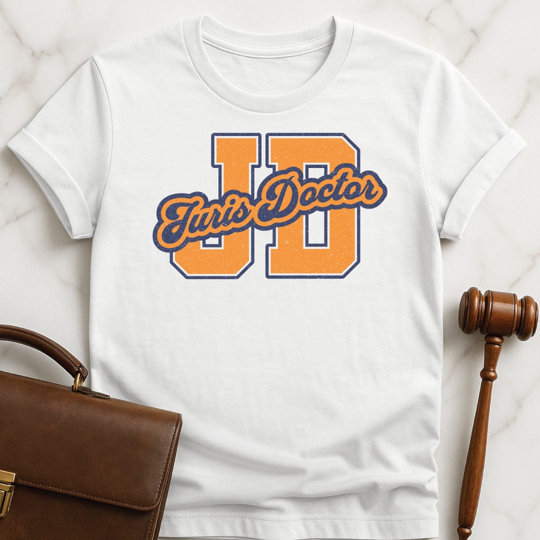 cool attorney graphic t-shirt that says JD Juris Doctor in white
