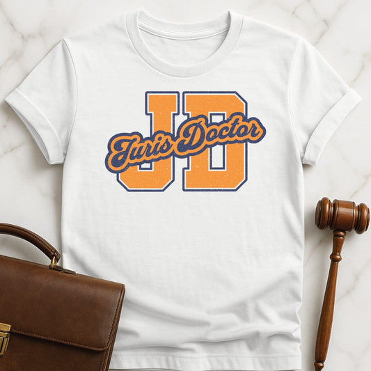 cool attorney graphic t-shirt that says JD Juris Doctor in white