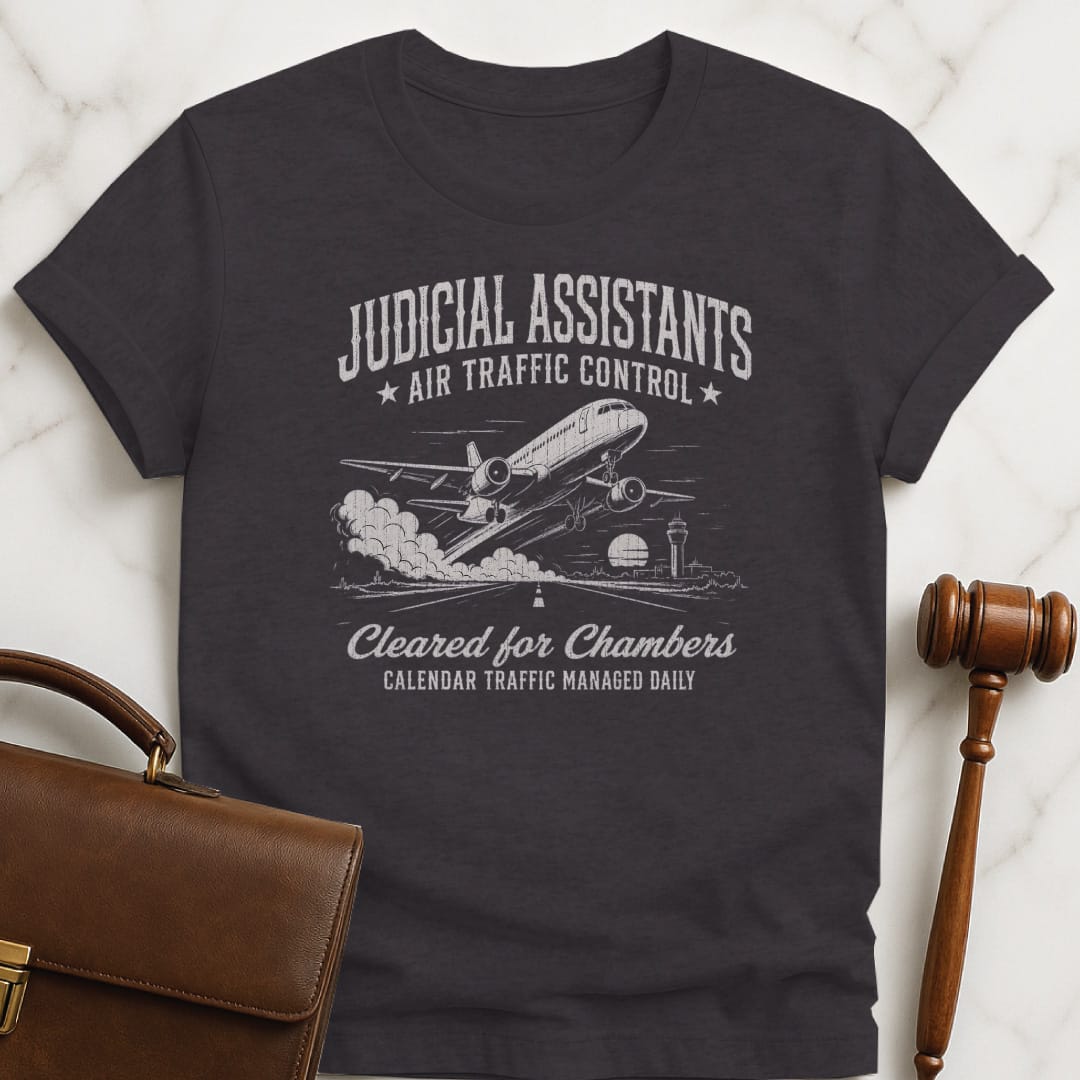cool attorney t shirt that says Judicial assistants air traffic control cleared for featuring airplane taking off in black
