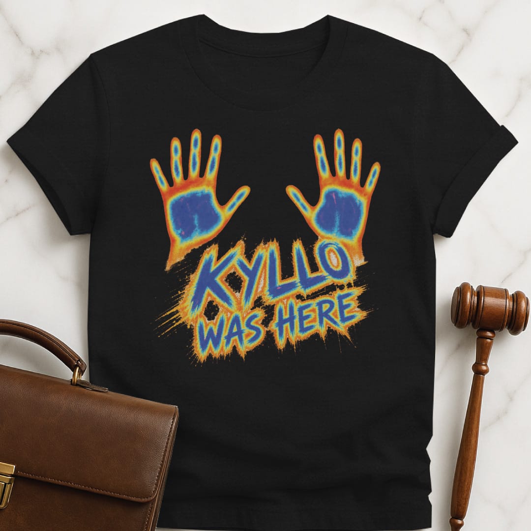 cool law student tee that says Kyllo was here featuring thermal hands in black