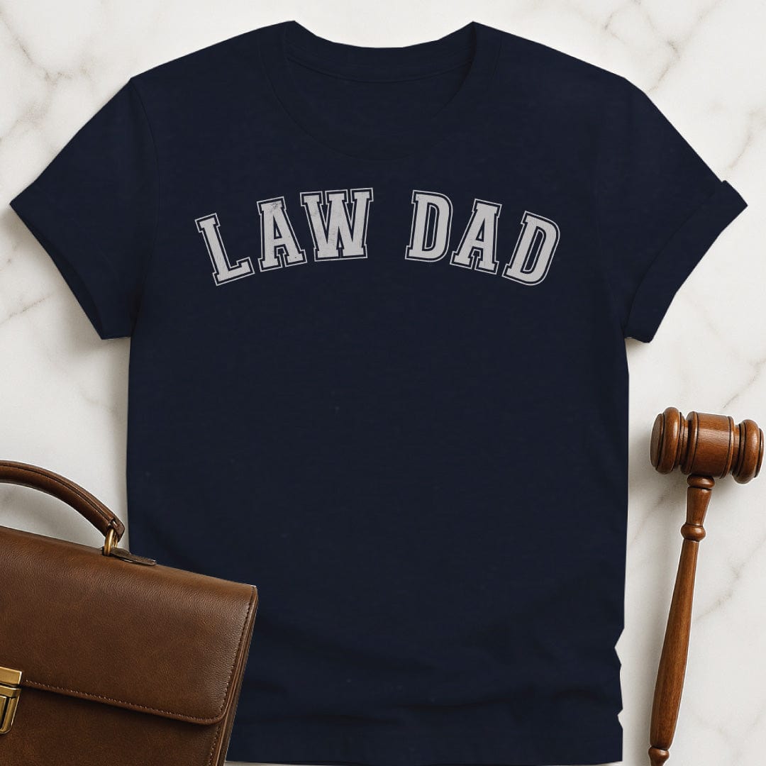 father lawyer tee that says Law Dad in blue