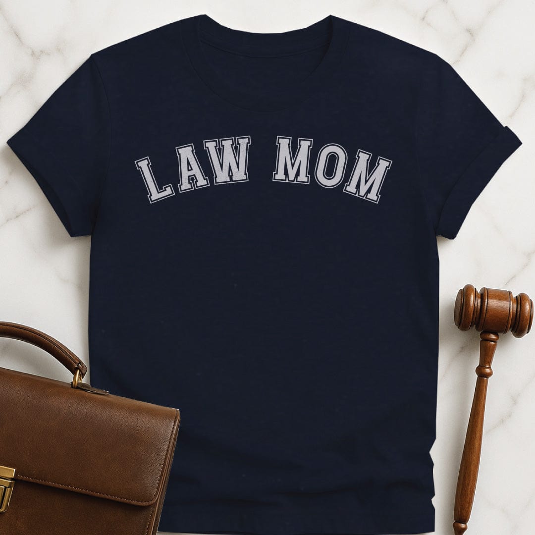 mom law school graduate t shirt that says Law Mom in blue