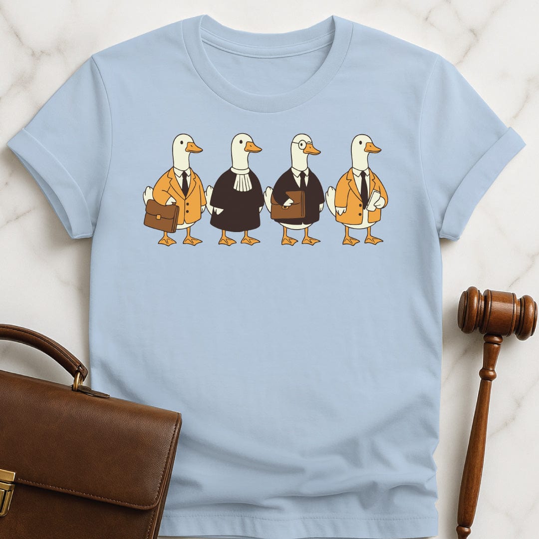cute law school graduate tee featuring Ducks dressed like lawyers and judges in blue