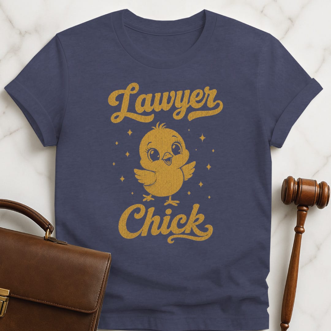 cool new attorney tee that says lawyer chick featuring baby chick in heather blue
