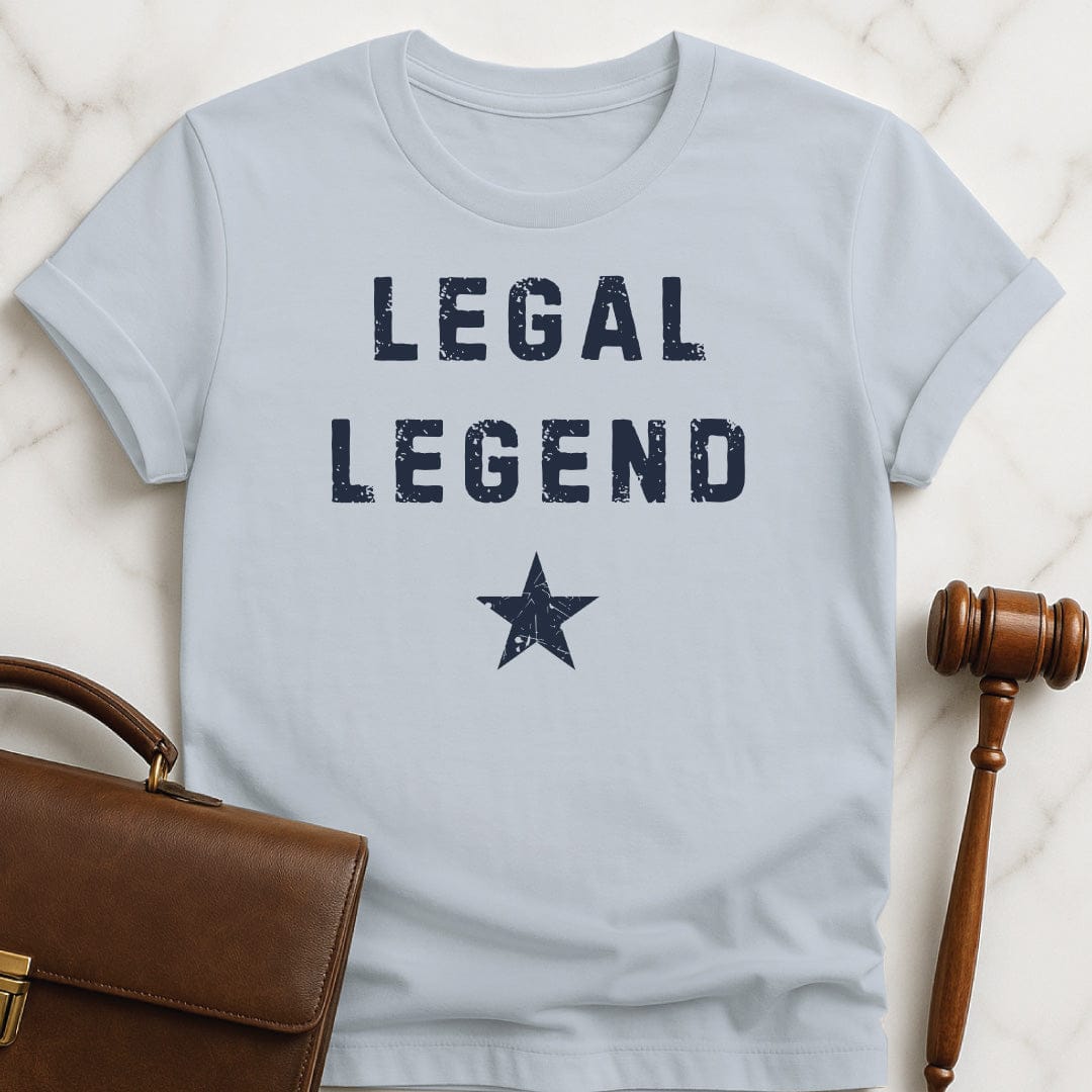funny attorney t-shirt that says legal legend featuring star in blue