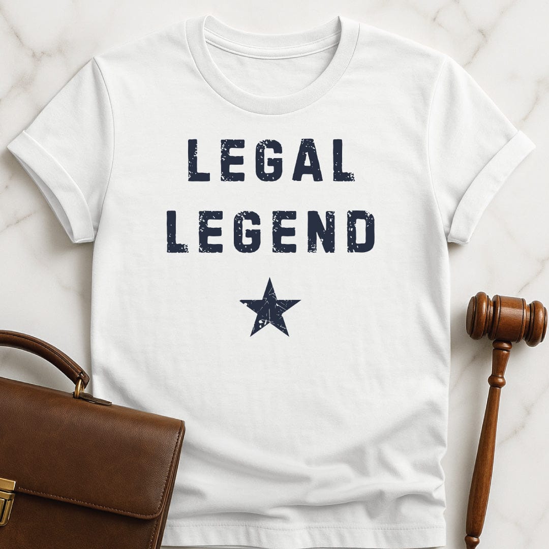 funny law graduate graphic tshirt that says legal legend featuring star in white