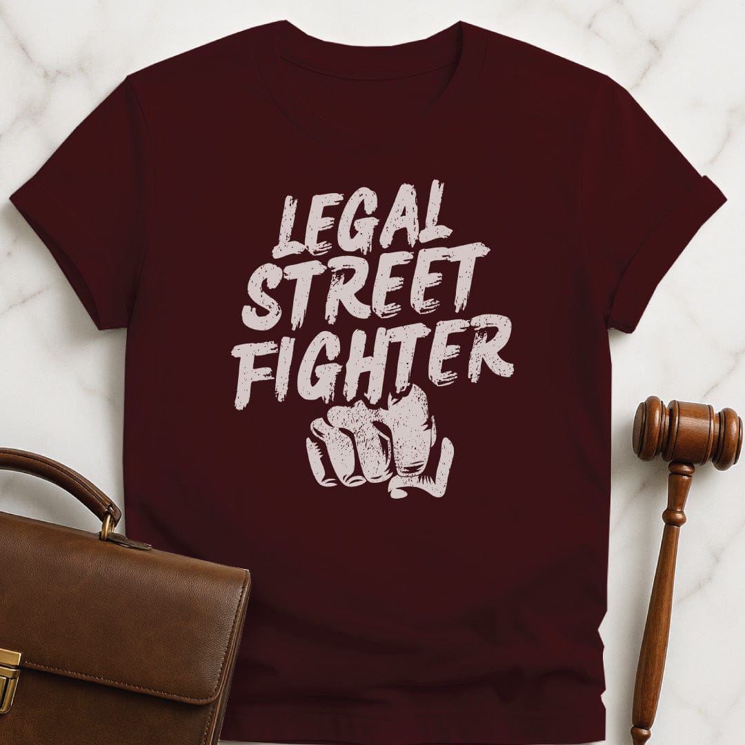 cool law school graduate tshirt that says Legal streetfighter featuring fist in brown