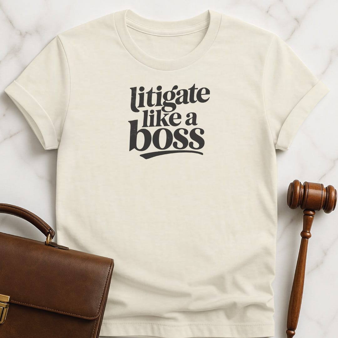 cool law grad tshirt that says Litigate like a boss in cream