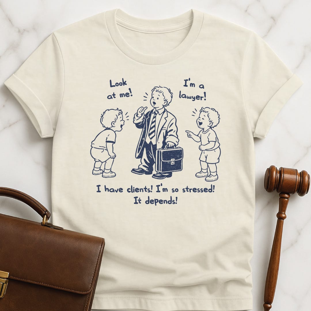 cool law student tee that says look at me Im a lawyer I featuring a toddler dressed as a lawyer and two other toddlers laughing in cream