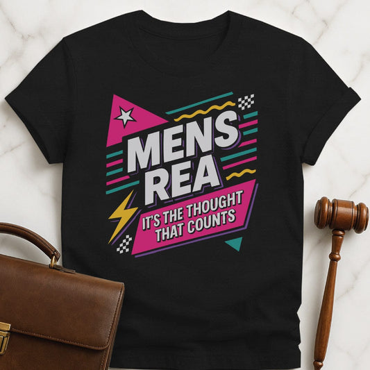 funny law student t-shirt that says Mens Rea Its the Thought that Counts featuring 90s aesthetic in black