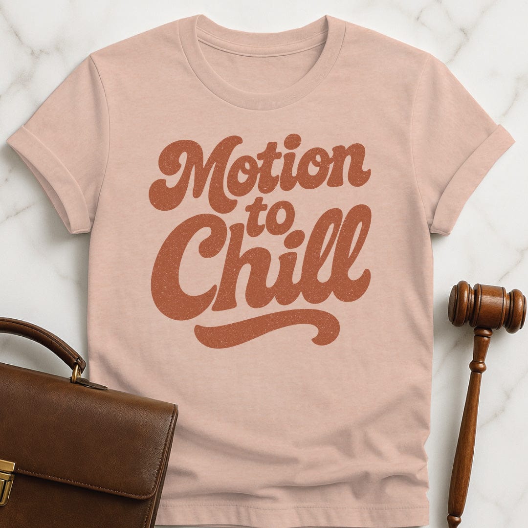 cool law student t-shirt that says motion to chill in heather peach