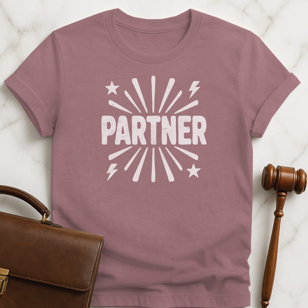 cute lawyer t-shirt that says Partner featuring stars and lines in heather mauve