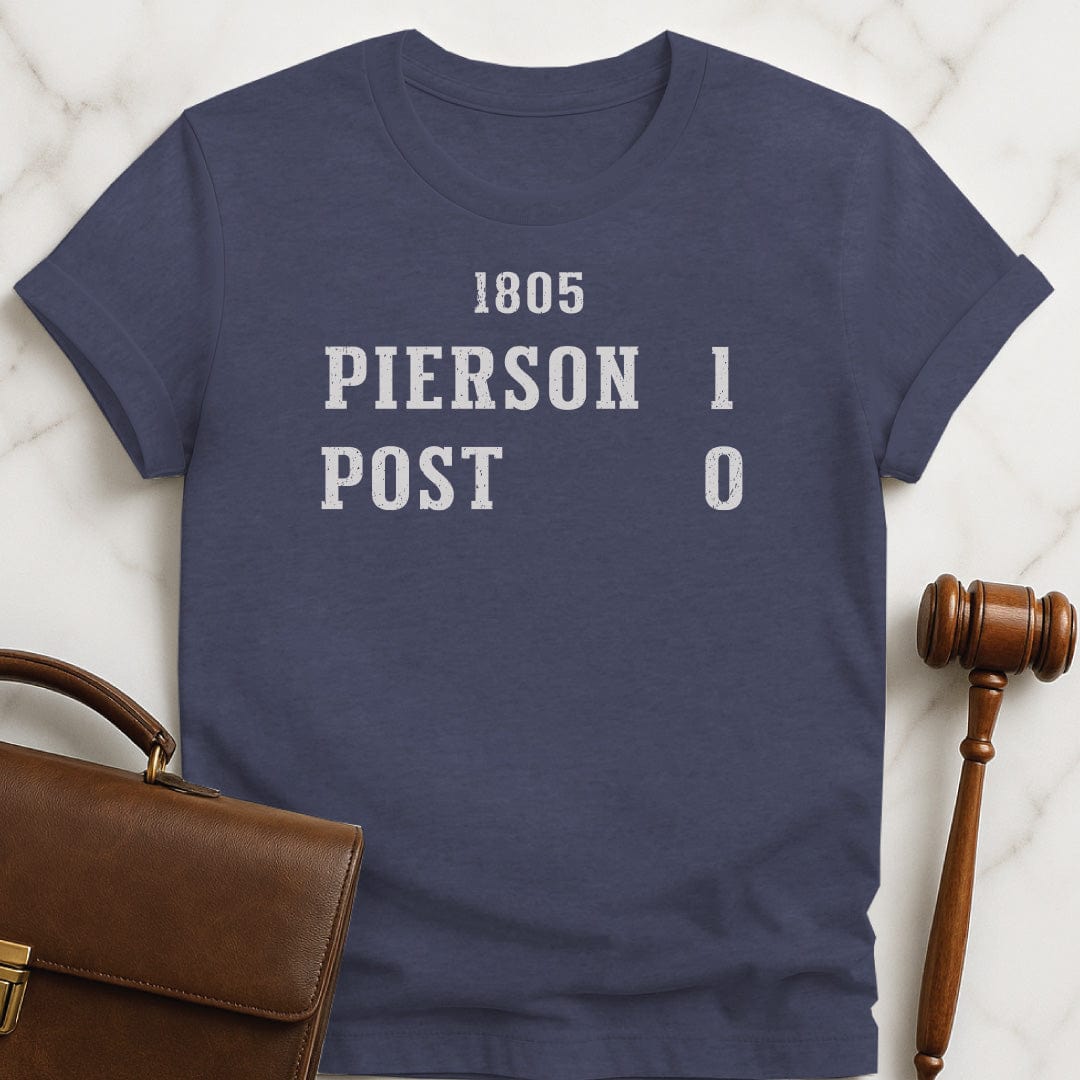trendy law school t shirt that says 1805 Pierson 1 Post 0 in heather blue