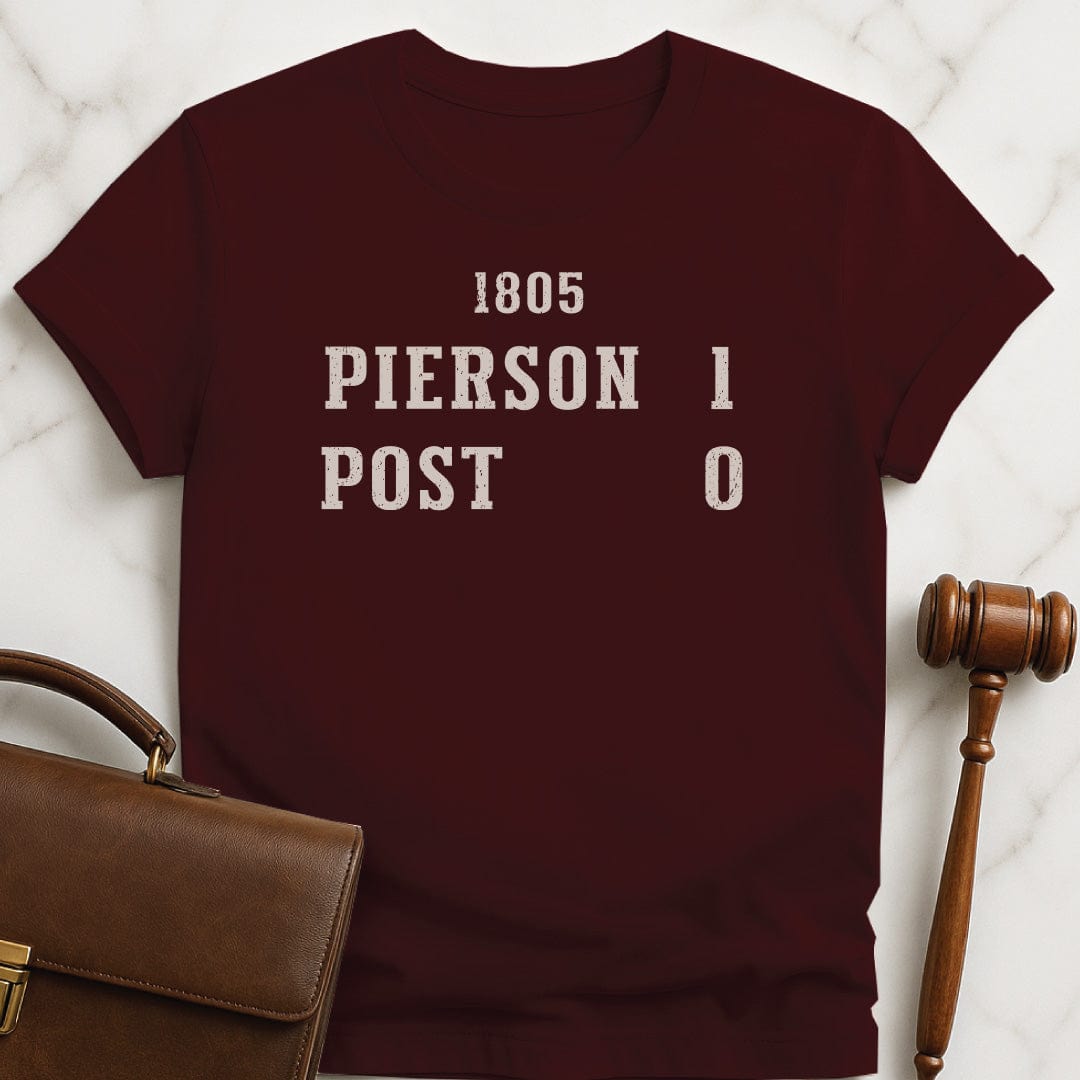 trendy law school tee that says 1805 Pierson 1 Post 0 in brown