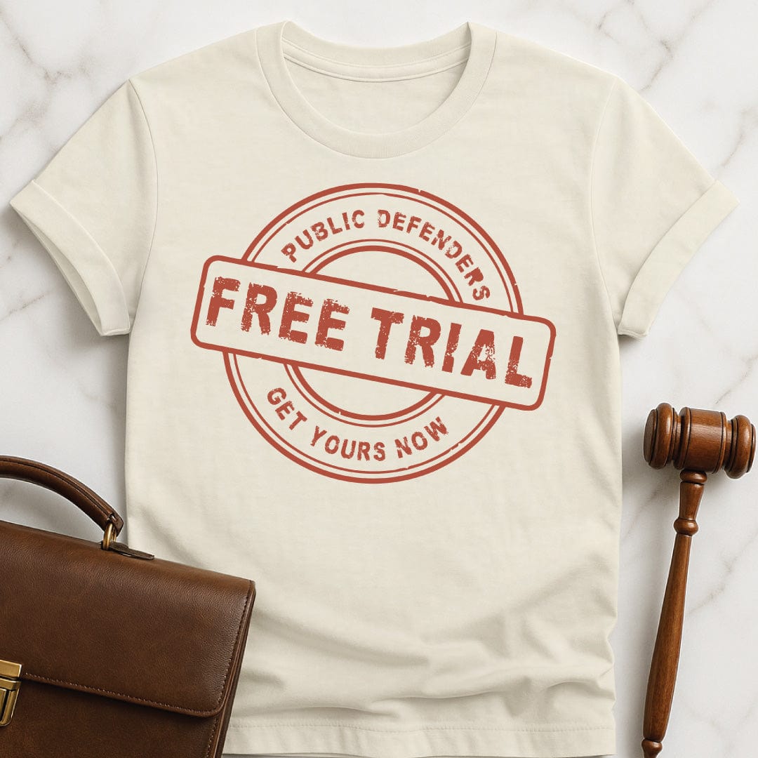 cool law school graduate t shirt that says public defenders free trial get yours now in cream