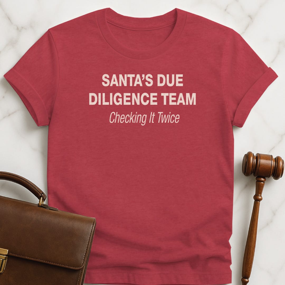 christmas law graduate t-shirt that says Santas Due Diligence Team Checking It Twice in heather red