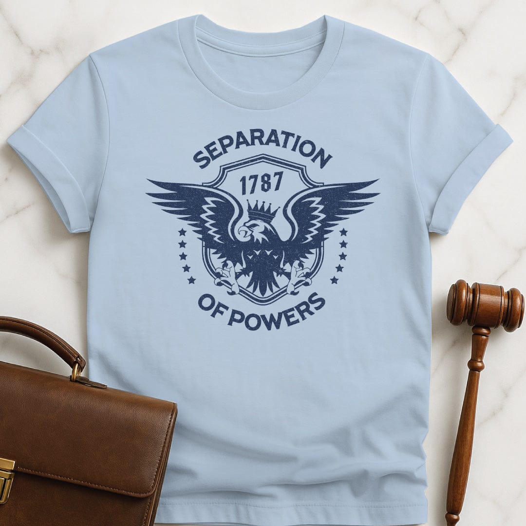 cool lawyer graphic tshirt that says Separation of Powers 1787 featuring Eagle and stars in blue