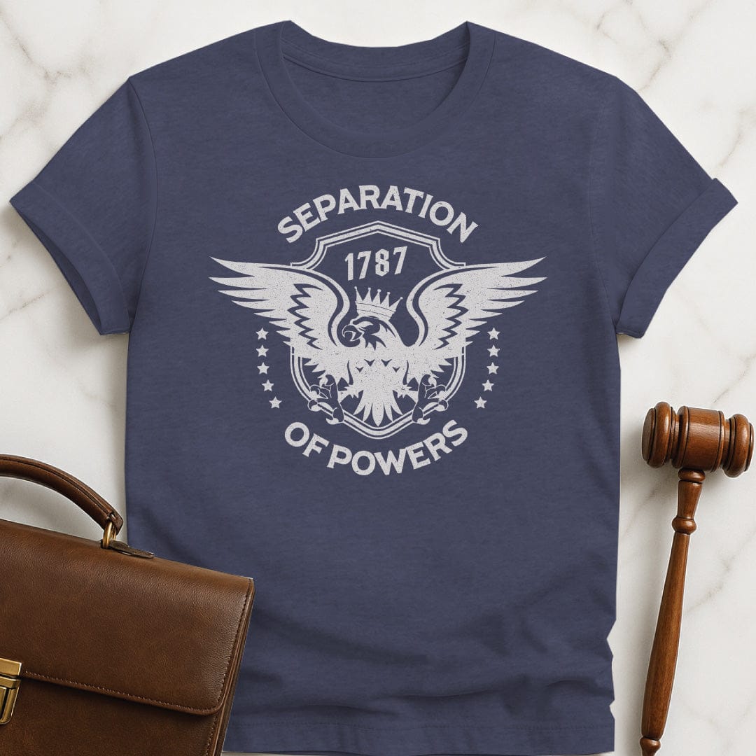 unique law student t shirt that says Separation of Powers 1787 featuring Eagle and stars in heather blue