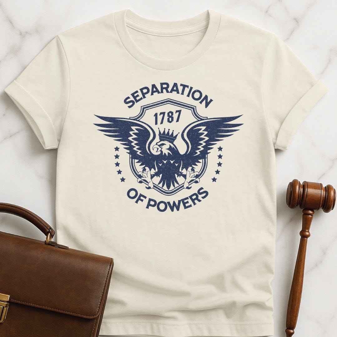 cool law grad tshirt that says Separation of Powers 1787 featuring Eagle and stars in cream