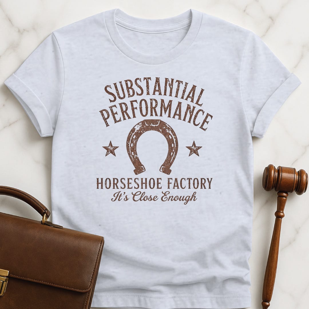 cool lawyer tee that says substantial performance horseshoe factory its close enough featuring horseshoe in grey