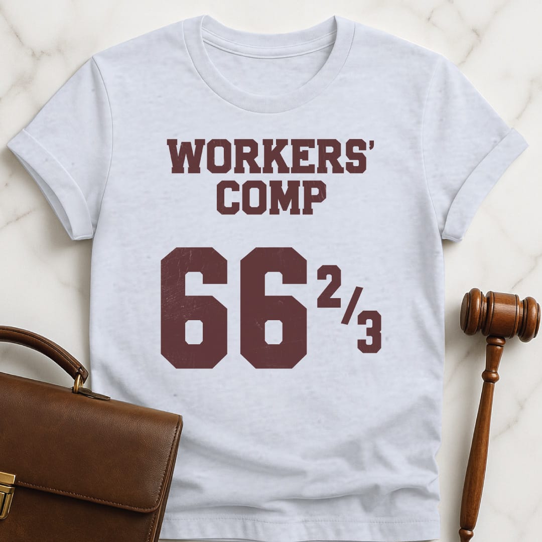cool law school grad tshirt that says Workers Comp 66 two thirds in grey