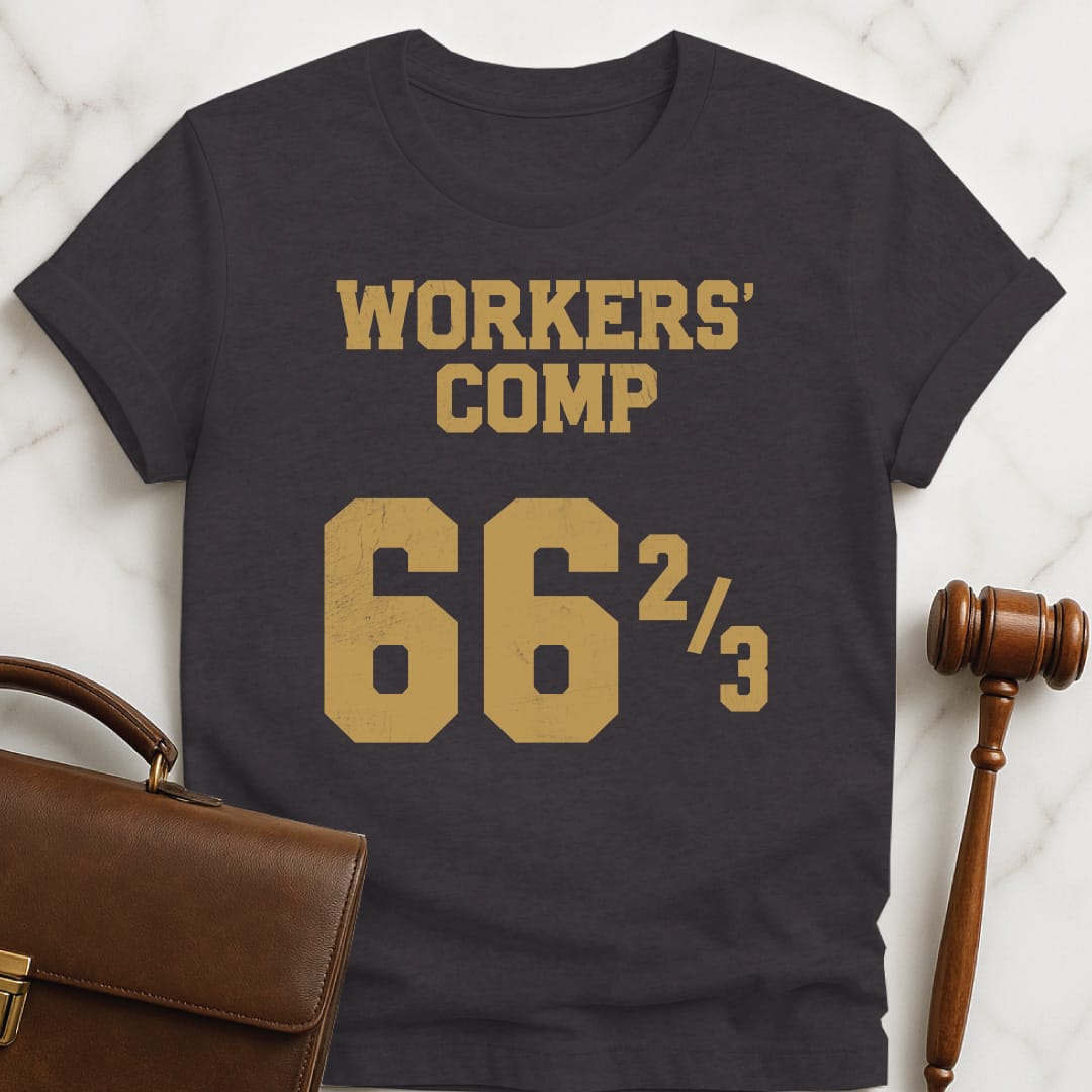 funny law school graduate tee that says Workers Comp 66 two thirds in black